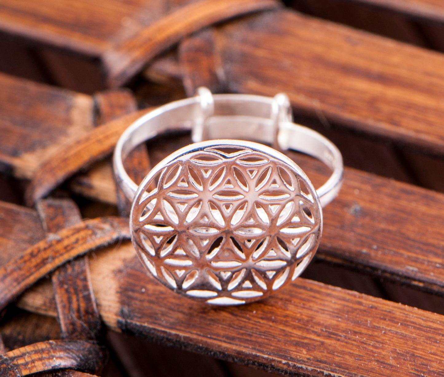 Blume des Lebens, Ring, größenverstellbar, Silber