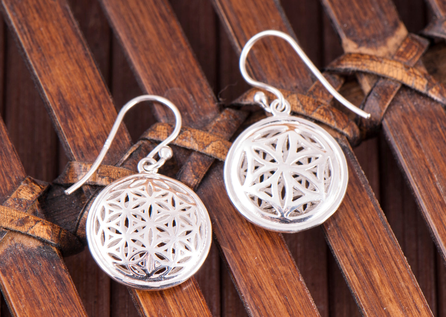 Blume des Lebens 3D, Ohrhänger Silber