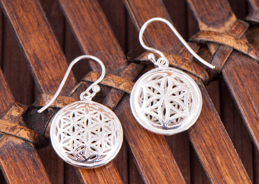 Blume des Lebens 3D, Ohrhänger Silber