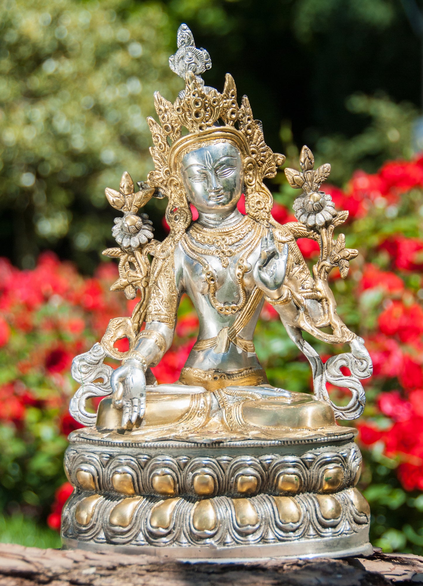 Weiße Tara 36cm, Messing versilbert