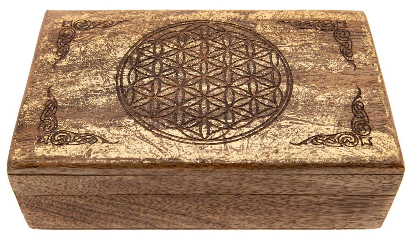 Blume des Lebens Holzbox Goldverzierung